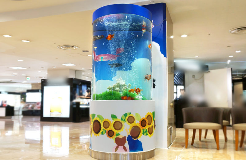 百貨店イベント　金魚の円柱水槽　水槽レンタル事例 水槽画像５