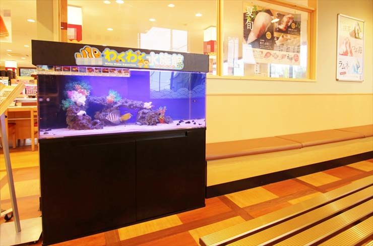 有名回転寿司チェーン店　待合スペースに設置　120cm海水魚水槽 水槽画像２