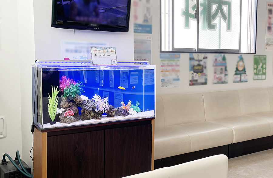 待合室の90cm海水魚水槽　レンタル事例のサムネイル画像